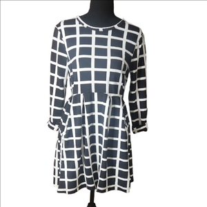 K By Kersh Black and White Grid Pattern Dress, Size Medium